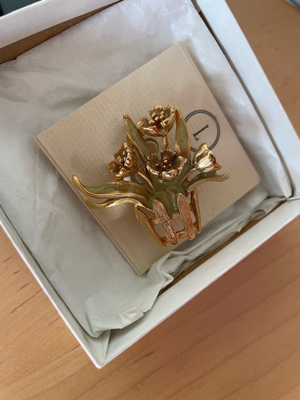 Gold and Light Green Floral Brooch Pin - Women Jewelry